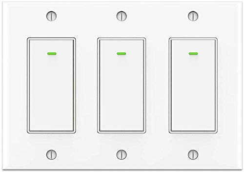 Lesim Smart 3 Gang WiFi Light Switch, 2.4GHz, Compatible with Alexa, Google Home, White, Push Button, Automatically/Smart Switch Operation