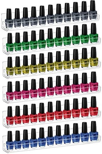 LileZbox Nagellack Regal 6 Pcs, unsichtbares Bücherregal, Nagellack Organizer Wand für Kinderzimmer, Badezimmer, Küche, Schlafzimmer Acryl Nagellack Aufbewahrung, Transparent(38 x 4 cm)