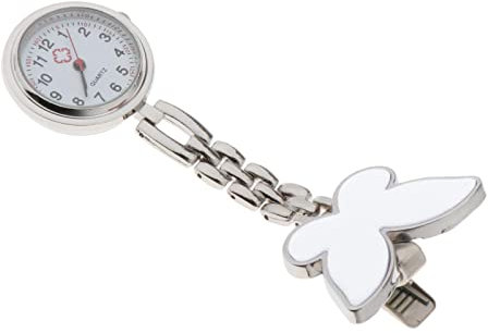 zalati Arzt Krankenschwester Uhr Clip auf Quarzuhr Brosche Schmetterling Frauen Damen Brosche Uhr Geschenk - Weiß