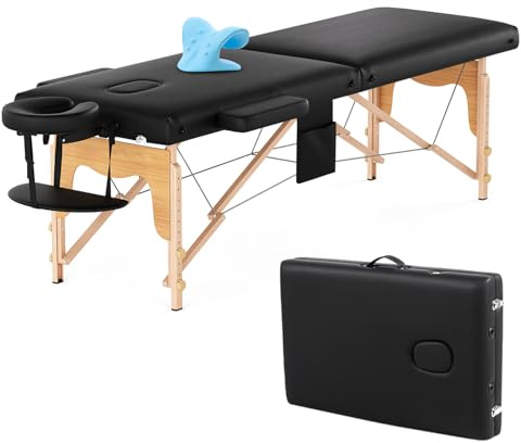 VIRRMO Portable Massage Table with Neck Stretcher, Adjustable Lash Bed Massage Bed Tattoo Table for Eyelash Extensions Beauty Tattoo,Black