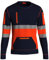 NOROZE High Visibility Long Sleeve Hi Vis Jumper - Crew Neck Fleece Hi Viz Sweatshirt Reflective Tape Safety - Mens Security Workwear Tshirt Top NVY-Org/XL