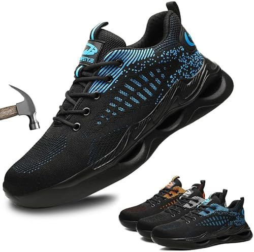 Mitudidi Homme Femme Chaussures de Sécurité Baskets de Securite Embout Acier Protection Antidérapante Léger Respirante Chaussures de Travail Mode Confort 45 EU