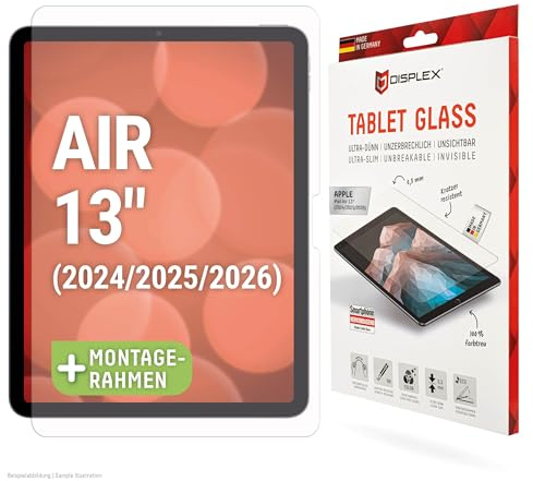 Displex Tablet Glass (9H, Hybridglasfolie) für Apple iPad Air 13'' (2024/2025/2026) kratzer-resistente Schutzfolie, hüllenfreundlich