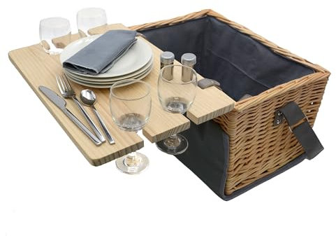 Picknickkorb für 4 Personen mit Tisch, Decke, Tragegurt und Inhalt 33teilig