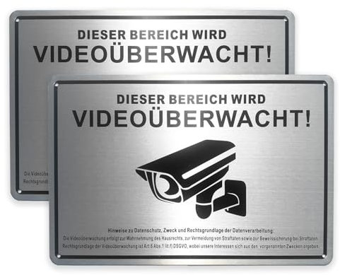 Schild Videoüberwachung, 2 Stück 30x20cm Aluminium Videoüberwachung Privatgrundstück, Schilds Kameraüberwachung, Achtung Videoüberwachung Schild, für Zuhause, Outdoor（schwarz）