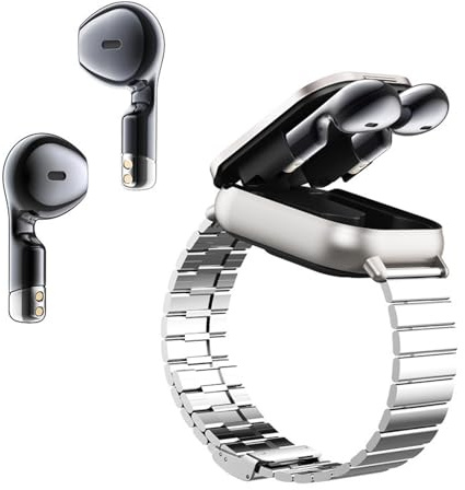 Smart Watch con Auricolari, Smart Watch Robusto per Uomo, Smart Watch con Chiamata 2 in 1, Tracker Fitness, Promemoria Notifiche (Acciaio argentato)