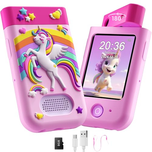 Kids Smart Phone Toy for Girls, Christmas Birthday Gift for Girls Ages 3-10, Touchscreen Toddler Play Phone with Rotating Camera, Learning Game, Music Player
