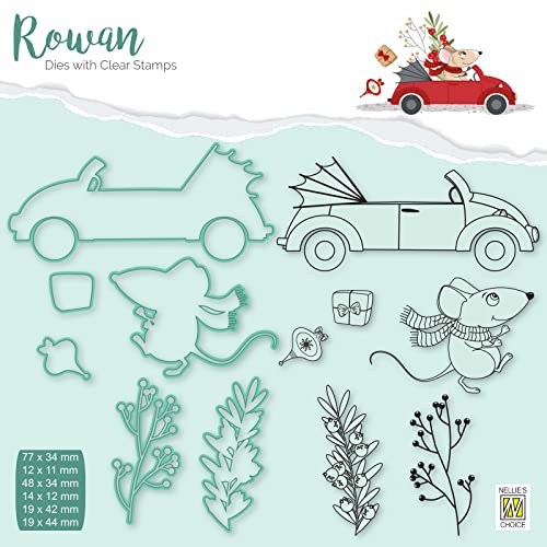 Nellie's Choice Stansmall och Silikonstämpel Mus - 12 Cutting Dies till Jul - Skärschabloner på 1,2 x 1,1 cm till 7,7 x 3,4 cm för Korttillverkning, Pyssel, Scrapbooking, Hantverk och DIY