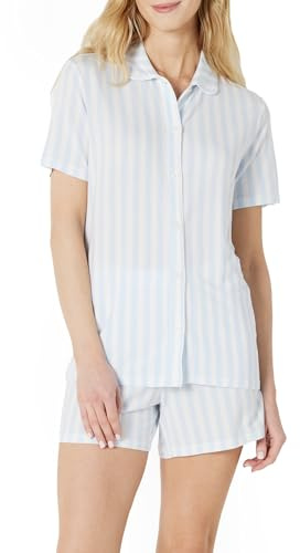 Amazon Essentials x Sofia Grainge Women's Mommy and Me Short Sleeve Pyjama Set, Pale Blue Bold Stripe, XL