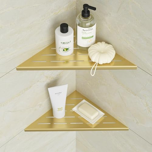 Neodrain Lot de 2 étagères de douche d'angle en acier inoxydable dorées pour salle de bain, cuisine