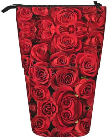 WYCZHY Red Rose Cute Stand Up Pencil Case,Spacious Pencils Pouches Pens Bag for Work Office Artists Supplies