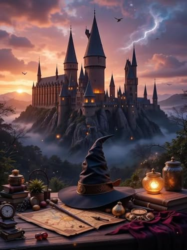 cdsnxore Magic Castle Diamond Art Kits for Adults,5D Magic Hat Diamond Painting Kits for Adults Beginners, Diamond Painting Art Kits for Home Wall Decor 12x16inch (306B)