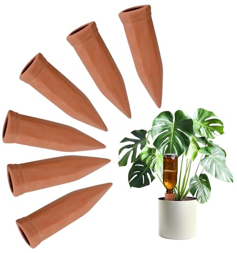 Bamworld Bewässerung Zimmerpflanzen Wasserspender Pflanzen, 6 Stück Automatische Pflanzen Bewässerung mit Terrakotta Kegeln, Praktisches System für Topfpflanzen Innenbereich Balkon Urlaub