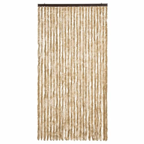 Gecheer Beige Polypropylene Chenille Fly Curtain - 100 x 200 cm, Quiet & Adjustable, Mosquito Repellent Door Screen Model377377