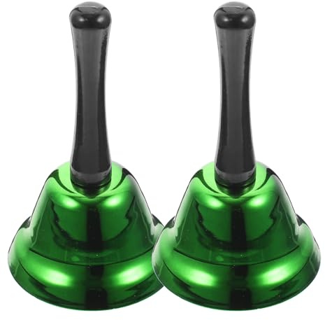 Zerodeko Lot de 2 Clochettes de Noël en Métal Vert 75 MM Cloche de Service à Main pour Restaurant Réception et Fête Cloche de Table Sonore pour Appel et Décoration Festive