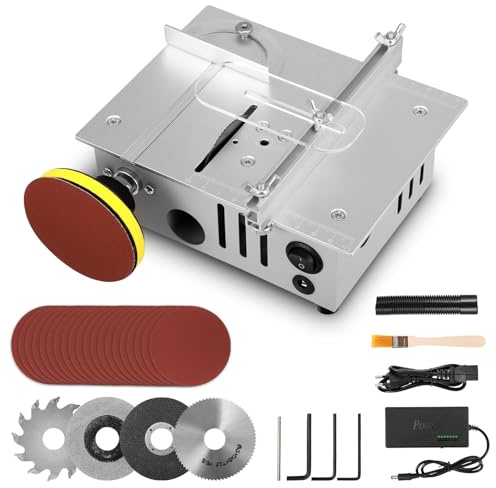 Mini sega circolare da tavolo con disco per lucidatura e 4 lame, mini sega circolare con alimentatore di rete a 7 marce, lama per sega regolabile da 0,1 a 15 mm, sega circolare portatile piccola per