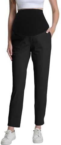 Gowjog Pantalones de Maternidad con Soporte Abdominal Elásticos y con Bolsillos para Golf Trabajo y Uso Diario