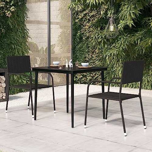 ChicAbode Garten-Esstisch Schwarz 80x80x74 cm Stahl und Glas A45