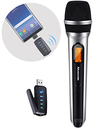 Alvoxcon USB Wireless Microphone, UHF Dynamic mic for Android, PC Computer, Laptop, PA, Podcasting, Vlogging, YouTube, Vocal Recording, Gaming, Singing Practice (System with USB Receiver)