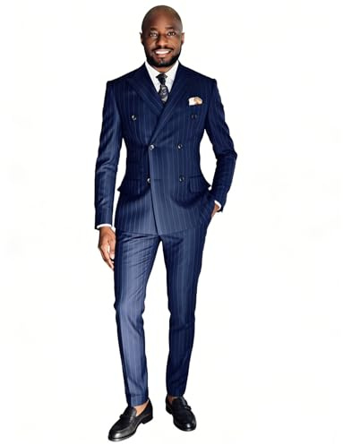 UMISS Hommes Costume 2 pièces à Rayures Veste et Pantalon croisés