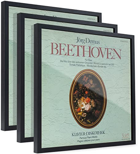 Draadwerk® Marco de Pared para Discos de Vinilo - 3 Marcos de Madera Negro, Soportes de Pared para LPs, Decoración