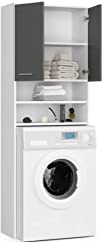 BDW Armoire Haute pour Machine à Laver - Meuble Salle de Bain Rangement - Étagère Machine à Laver - Étagère de Rangement Salle de Bain - 180x64x30cm - Blanc Graphite Gris