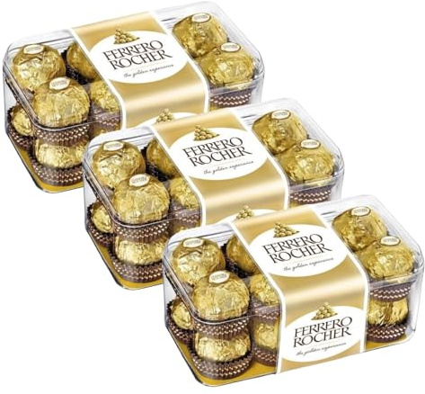 3X Ferrero Rocher Praline di Cioccolato al Latte con Ripieno Cremoso e Nocciola Intera, Scatola con 16 Praline 200g