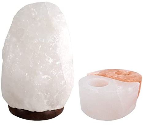 Halit - Lampada di sale in cristallo di sale bianco, 2-3 kg, con portacandele Ying & Yang della Salt Range Pakistan by Salzarena