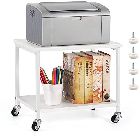NOVIMANGO Chariot d'imprimante avec roues verrouillables, support d'imprimante à 2 niveaux, design industriel, support d'imprimante avec pieds réglables, pour bureau, fax, photocopieurs