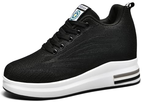 AONEGOLD Femme Baskets Compensées Chaussure Tennis de Sport Gym Fitness Respirantes Sneakers Talon 8.5cm (Noir 38 EU)