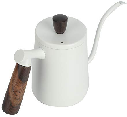Hervidor De Cuello De Cisne, Tetera De Café De Goteo De Acero Inoxidable De 700 Ml Hervidor De Té De Cuello De Cisne Largo Hervidor De Café Estrecho Largo Con Mango De Madera Y Tapa(Blanco)