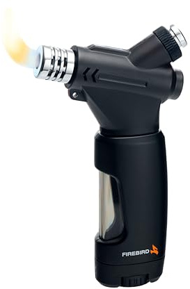Accendino Firebird Caliber - Accendino Ricaricabile con Gas butano (per sicurezza non incluso) - Grande rotella regolazione fiamma - Serbatoio capiente - Finestra livello gas - Facile accensione.
