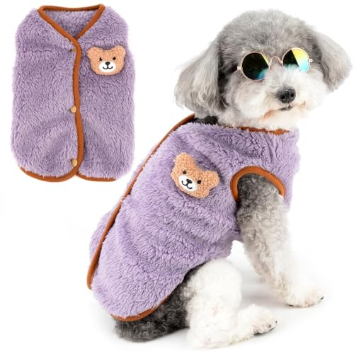 Zunea Suéter Mullido para Perros Abrigos para Perros Pequeños Jersey de Forro Polar Cálido Chalecos de Invierno con Anilla en D Ropa de Cachorro Esponjosa de Lindo Oso Suave Sin Mangas Ropa para