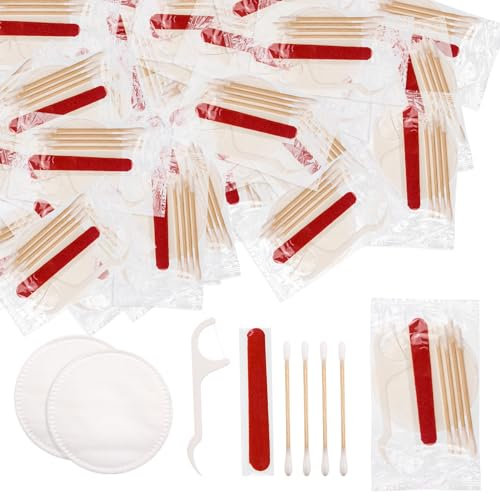 LLHQAMT Hotel Vanity Set, Hotelbedarf Toilettenartikel einzeln verpackt, Hotel Vanity Kit mit Wattepads, Wattestäbchen, Zahnseide und Nagelfeile (30 Stück)