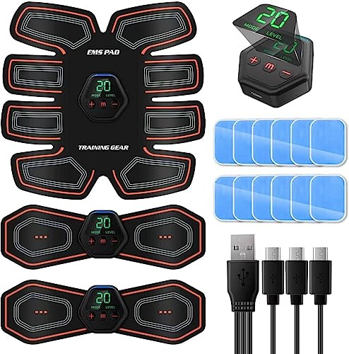 SOYOKO EMS Muscle Stimulator,Muscle Trainer Abs Stimulator Abdominal Muscle Training Gear for Men Women Portable Fitness Workout, 10 Modes 20 levels for Arms, Waist - Rechargeable Abdominal Training