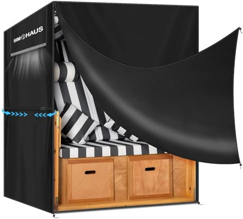 SIMPHAUS Schutzhülle für Strandkorb Abdeckung Wasserdicht XXL Strandkorbhülle Winterfest und UV Schutz für Strandkorb Überzug Strandkorb 3 Sitzer Strandkorbplane,420D Oxford Gewebe 155x95x165/140cm
