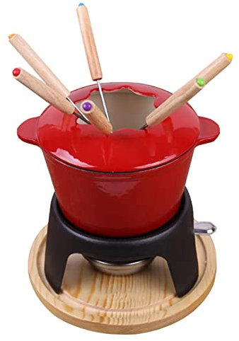 GJPDPZ Ostfondue-set, gjutjärnsfonduekruka och 6 fonduegafflar ingår, fonduegrytset för ostfonduefärgad eller chokladfondue, för buffé och festbord