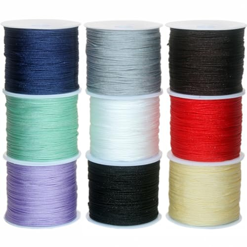 Cordon en nylon 9 couleurs 0,8 mm, 50 m par rouleau de fil en nylon pour bracelets, macramé tressé, cordon chinois pour bracelets, colliers, bijoux, travaux manuels
