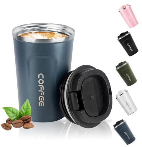 HZYUEKUN 380 ML Coffee Cup Mug Travel Mug with Leakproof Lid Stainless Steel Keep Warm Cold Insulation Protection Protable Reusable Cup Drink Coffee Water for Travel School Work(Blue