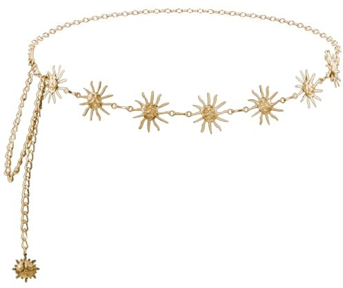 GWAWG Gold Sonne Gürtel Damen Verstellbarer Kettengürtel Damen Taillenkette Hüftkette für Kleider Party Strand Bauchkette Pirat Mode Accessoire für Frauen Mädchen Weihnachten Valentinstag Halloween