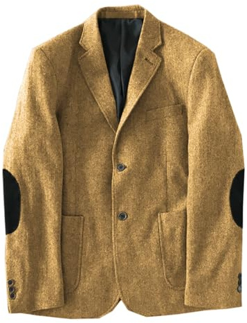 Stillluxury Chaqueta deportiva de tweed marrón con parche en el codo para hombre, chaqueta vintage con solapa con muescas y un solo pecho, Z Herringbone Gold White, 4XL