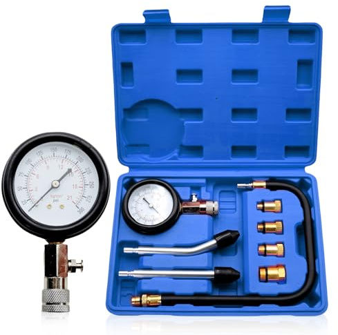 Kompressionstester Kompressionsprüfer Benzin, Kompression Tester Kit mit 4 Adapter M10 M12 M14 M18 Messen 0-20 bar oder 0-300 psi für Motor Kompression prüfen meßen Kfz