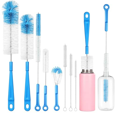 MSLHUB Flaschenbürsten Set, 8 Stück Langer Griff Reinigungsbürste für Glasflaschen Flaschenreiniger, Flaschen Reinigungsset mit Strohhalm Bürste für Babyflaschen Sodaflaschen Glasflaschen