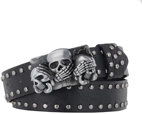Manfnee Ceinture punk rock pour hommes et femmes Y2K SKull Ceintures en cuir Fête d'Halloween