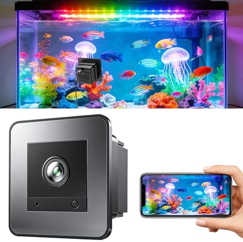 JAOGAUS Akvariekamera, 2K HD terrarium WiFi husdjurskamera, 140° vidvinkel fisktank kamera, 24 timmars inspelning för fiskreptiler