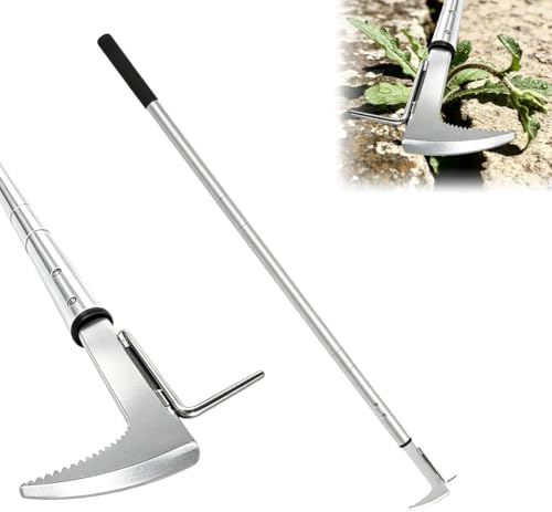 Fogskrapa ogräs, ogrässkärare med 138 cm justerbart långt handtag, ogräsborttagare med tandad kant och ergonomiskt handtag, trädgårdsverktyg för gatstenar väggkanter trädgårdsarbete