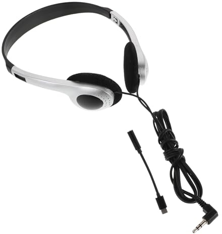 Kisangel Casque Audio -auriculaire Rétro Filaire Argenté, Confortable, Compatible PC Smartphone Tablette Adaptateur 3,5 Mm vers USB Type-c, Casque Filaire Léger pour Usage Scolaire