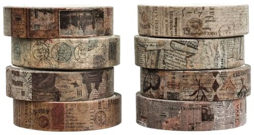 KEJOL 8 Rouleaux de Washi Tape Vintage, Ruban Adhésif Décoratif Coloré, Fournitures de Scrapbooking pour Loisirs Créatifs, DIY, Bullet Journal et Planificateurs