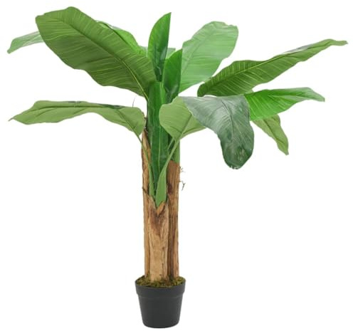 Bananträd konstgjort 120 cm grönt med 9 blad bambam plastkruka, lättskött för vardagsrum, kontor, balkong, trädgård, inomhus, utomhusdekoration