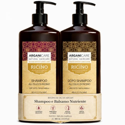 ARGANICARE - Duo ricinolja tillväxtaccelerator - schampo 400 ml + balsam 400 ml